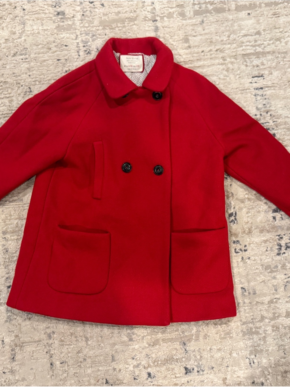 Zara Girls Red Double-Breasted Peacoat